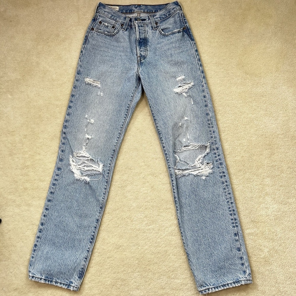 Levi's Premium 501 Jeans 24x32 Button Fly Distressed Blue Denim Regular Fit